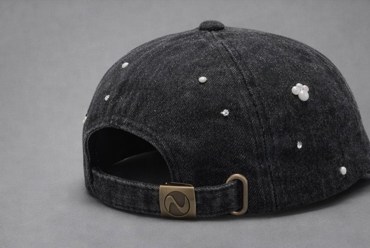 Soft Drip Pearl Denim Cap- Black